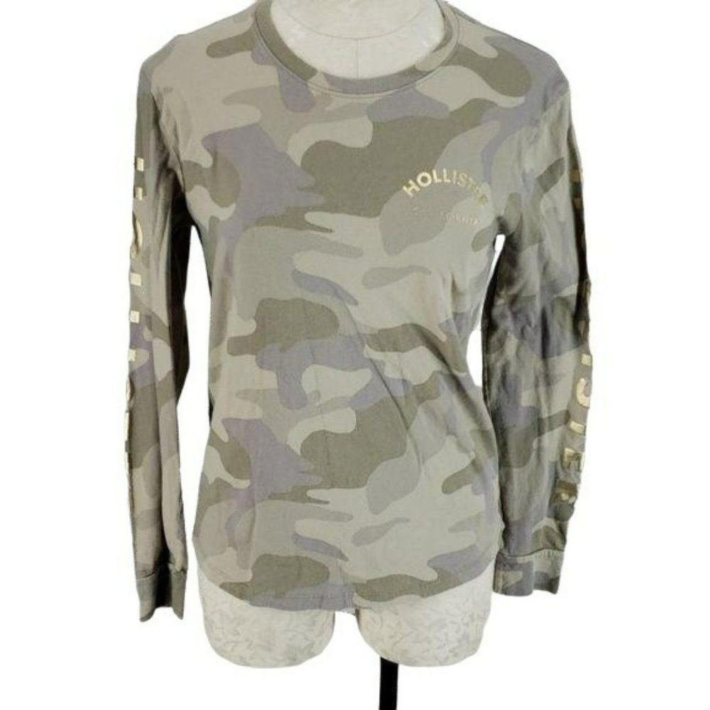 Hollister Woman's Camo Graphic Long Sleeve Tee Shirt Size XS‎